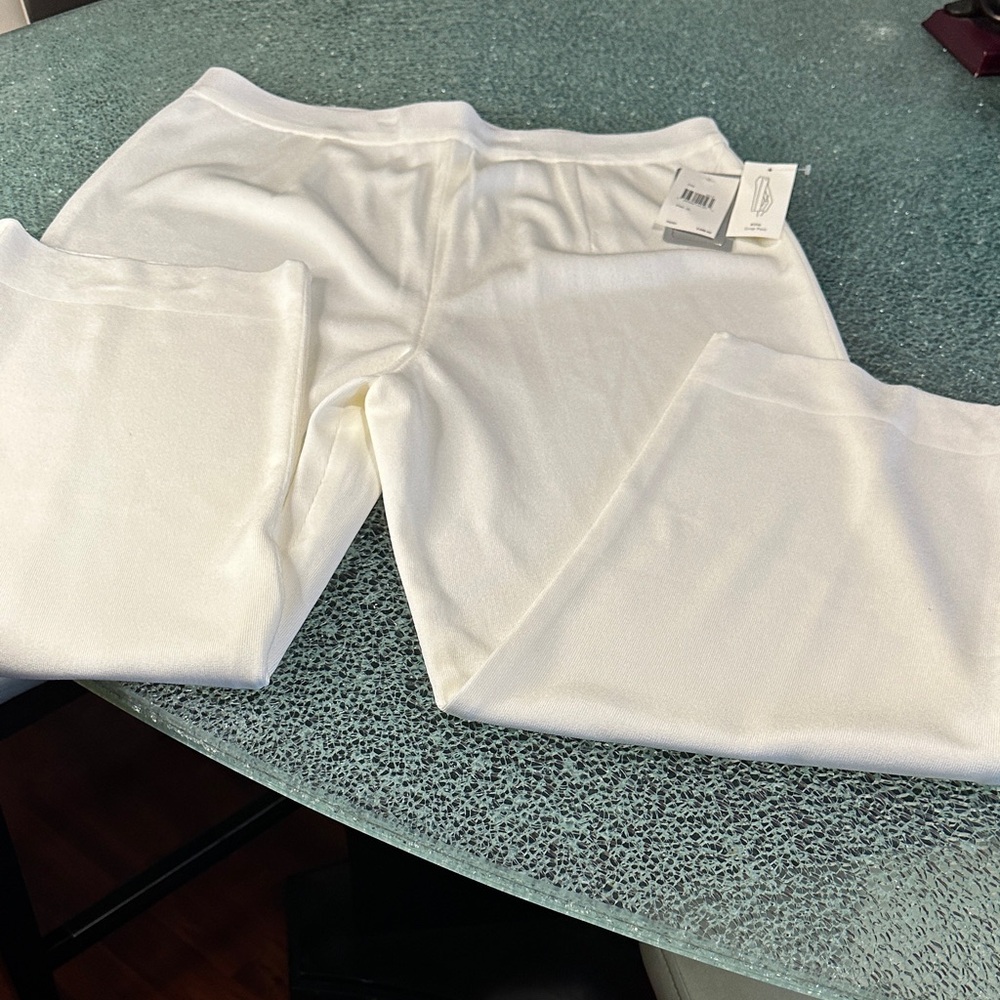 White Knit Wide-Leg Pants Misook